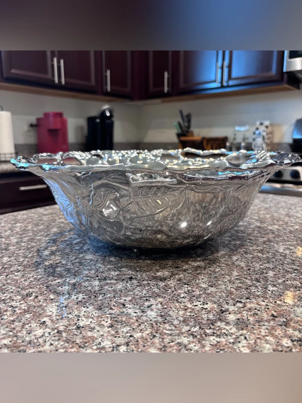 NEW Arthur Court Magnolia 2001 Large 14” Salad Fruit Serving Bowl Aluminum